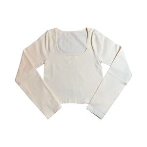 OQQ Athletic Women’s Square-Neck Cream Long Sleeve Ribbed Top